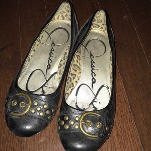jessica simpson buckle black flats